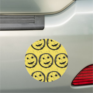 Cool Stained Happy Smiling face pattern yellow Car Magnet