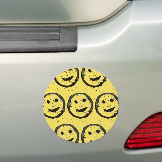 Cool Stained Happy Smiling face pattern yellow Car Magnet (In Situ)