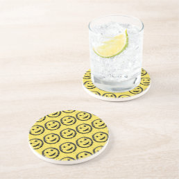 Cool Stained Happy Smiling face pattern yellow Coaster