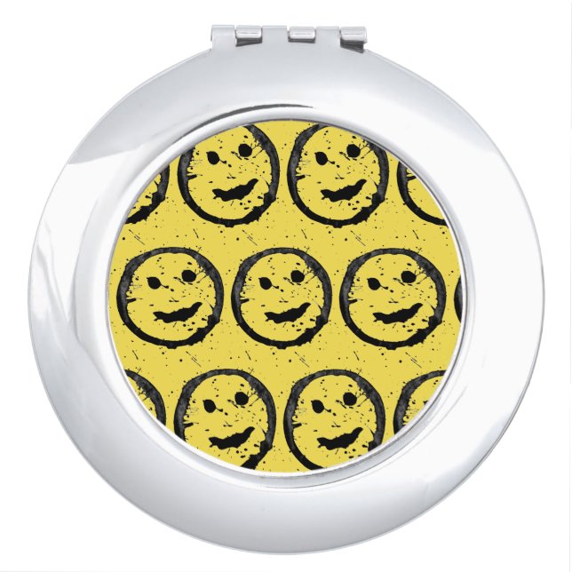 Cool Stained Happy Smiling face pattern yellow Compact Mirror (Front)