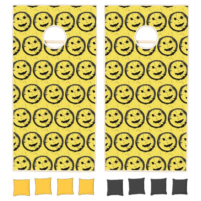 Cool Stained Happy Smiling face pattern yellow Cornhole Set (Set)