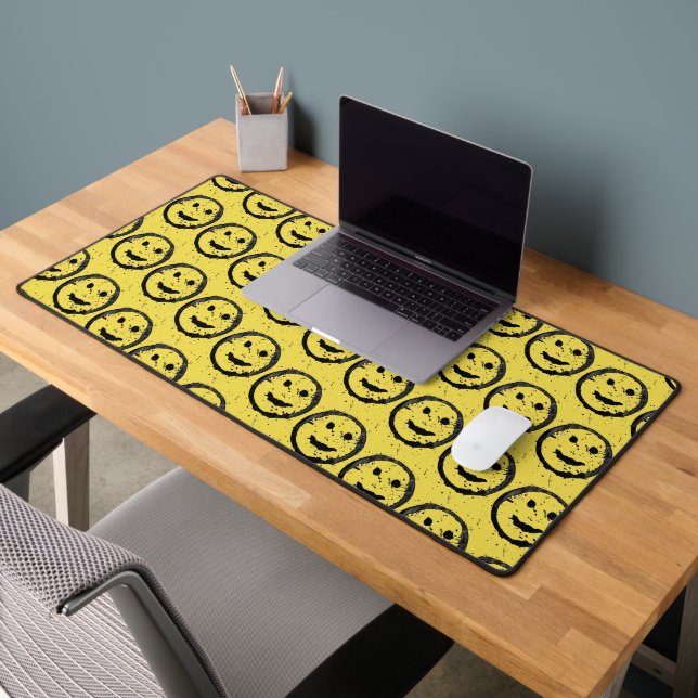 Cool Stained Happy Smiling face pattern yellow Desk Mat (Office 2)