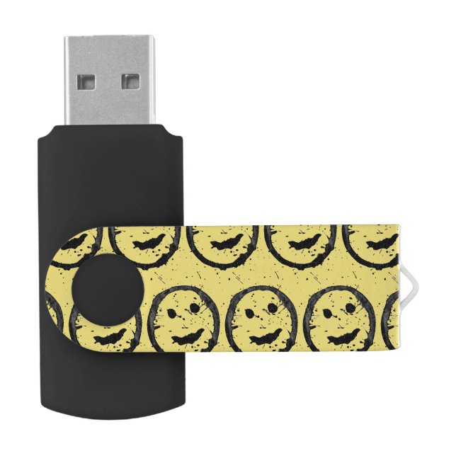 Cool Stained Happy Smiling face pattern yellow Flash Drive (Opened)