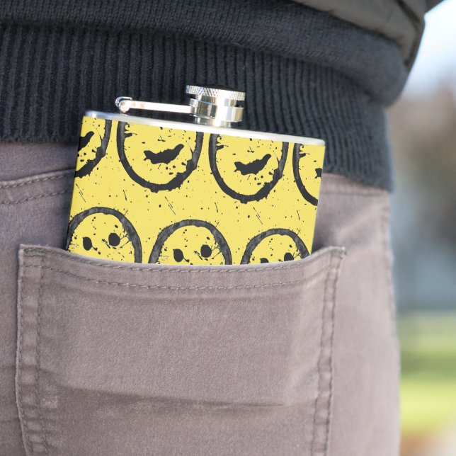 Cool Stained Happy Smiling face pattern yellow Flask (In Situ)