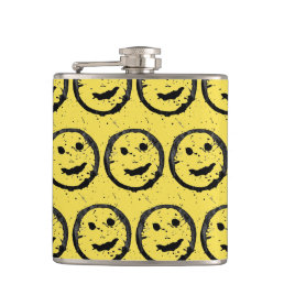 Cool Stained Happy Smiling face pattern yellow Flask