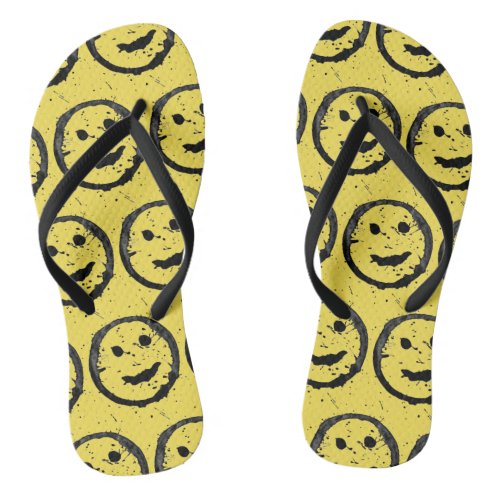 Cool Stained Happy Smiling face pattern yellow Flip Flops