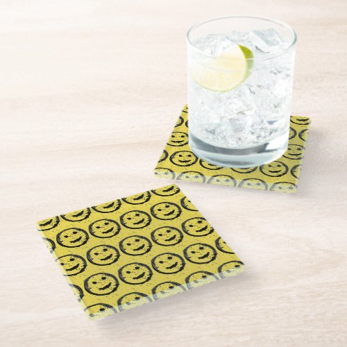 Cool Stained Happy Smiling face pattern yellow Glass Coaster