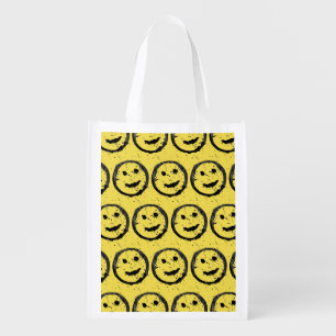 Cool Stained Happy Smiling face pattern yellow Grocery Bag
