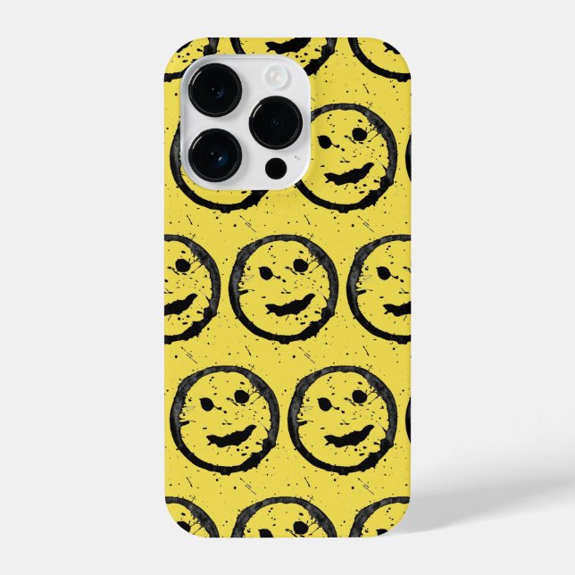 Cool Stained Happy Smiling face pattern yellow iPhone Case (Back)