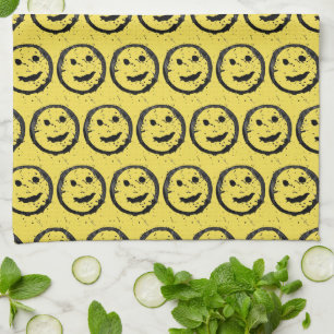 Cool Stained Happy Smiling face pattern yellow Kitchen Towel