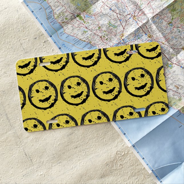 Cool Stained Happy Smiling face pattern yellow License Plate (In Situ)