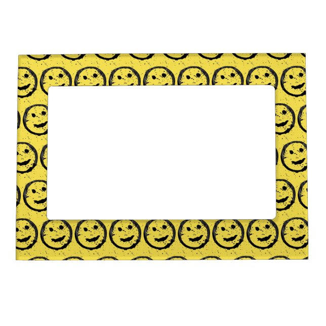 Cool Stained Happy Smiling face pattern yellow Magnetic Frame (Front)