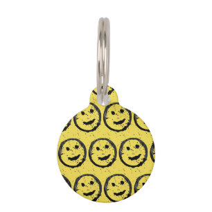Cool Stained Happy Smiling face pattern yellow Pet ID Tag