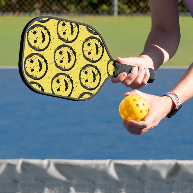 Cool Stained Happy Smiling face pattern yellow Pickleball Paddle (Insitu)