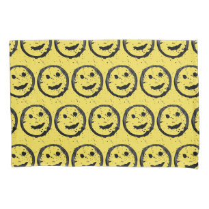 Cool Stained Happy Smiling face pattern yellow Pillow Case