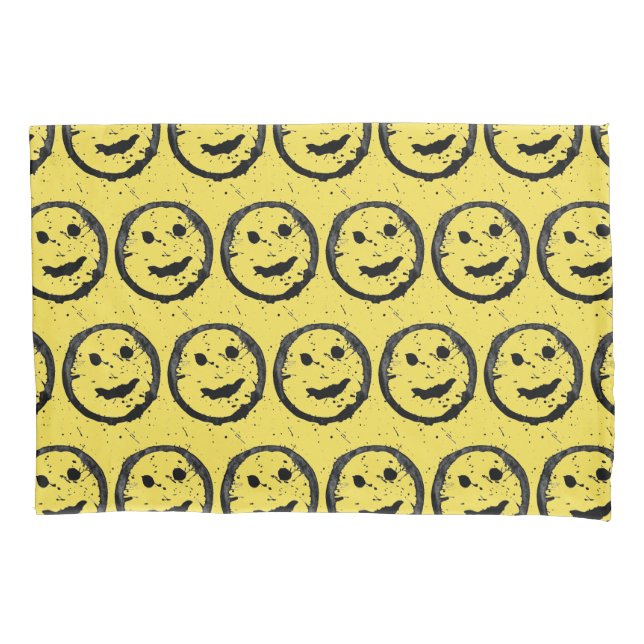 Cool Stained Happy Smiling face pattern yellow Pillow Case (Front)