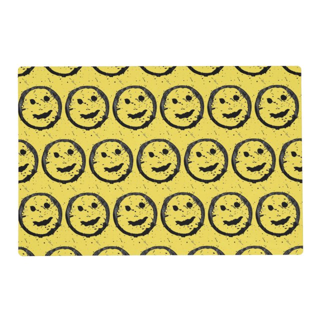 Cool Stained Happy Smiling face pattern yellow Placemat (Front)