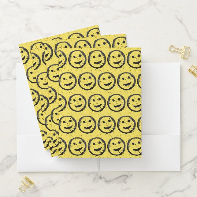 Cool Stained Happy Smiling face pattern yellow Pocket Folder (In Situ)
