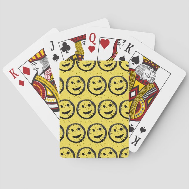 Cool Stained Happy Smiling face pattern yellow Poker Cards (Back)