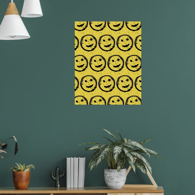 Cool Stained Happy Smiling face pattern yellow Poster (Living Room 1)