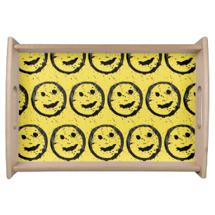 Cool Stained Happy Smiling face pattern yellow Serving Tray