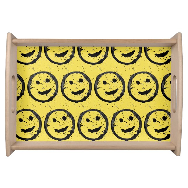 Cool Stained Happy Smiling face pattern yellow Serving Tray (Front)