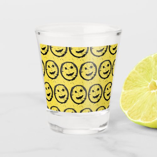 Cool Stained Happy Smiling face pattern yellow Shot Glass