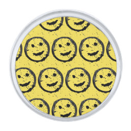Cool Stained Happy Smiling face pattern yellow Silver Finish Lapel Pin