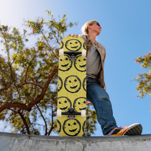 Cool Stained Happy Smiling face pattern yellow Skateboard