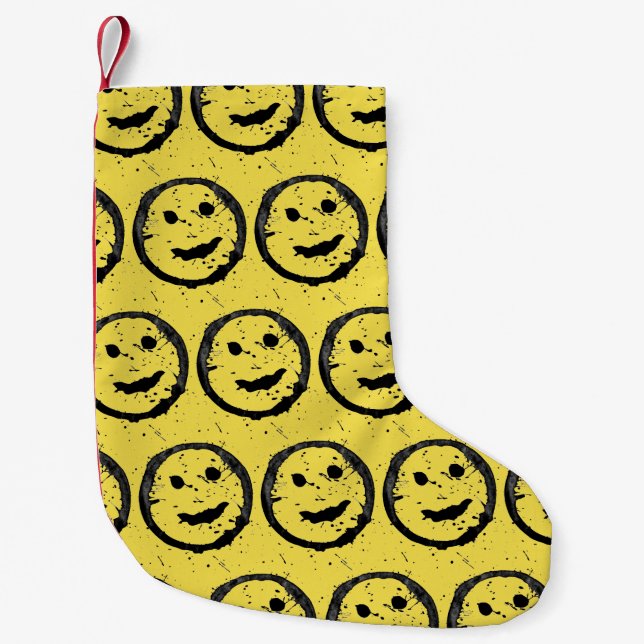 Cool Stained Happy Smiling face pattern yellow Small Christmas Stocking (Front)