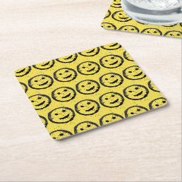 Cool Stained Happy Smiling face pattern yellow Square Paper Coaster