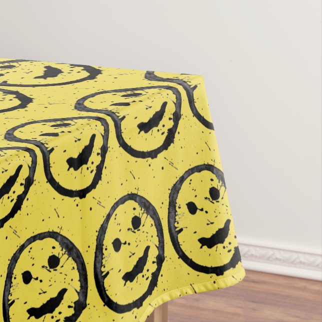 Cool Stained Happy Smiling face pattern yellow Tablecloth (In Situ)