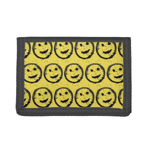 Cool Stained Happy Smiling face pattern yellow Tri-fold Wallet
