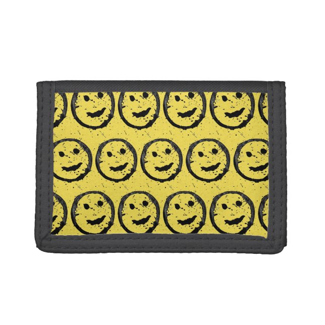 Cool Stained Happy Smiling face pattern yellow Tri-fold Wallet (Front)