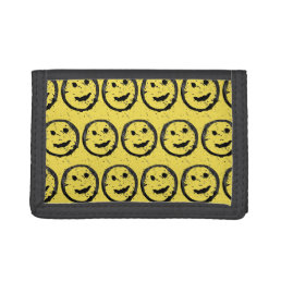 Cool Stained Happy Smiling face pattern yellow Trifold Wallet