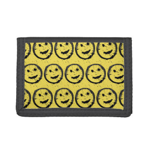 Cool Stained Happy Smiling face pattern yellow Trifold Wallet