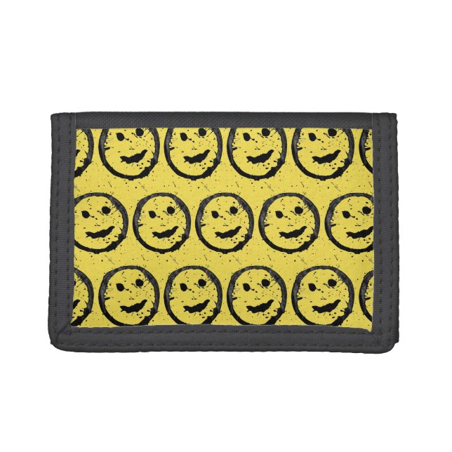Cool Stained Happy Smiling face pattern yellow Trifold Wallet (Front)