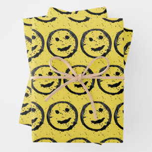 Cool Stained Happy Smiling face pattern yellow Wrapping Paper Sheets