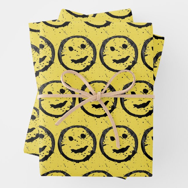 Cool Stained Happy Smiling face pattern yellow Wrapping Paper Sheets (In situ)