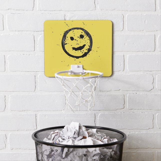 Cool Stained Happy Smiling face yellow Mini Basketball Hoop (In Situ)