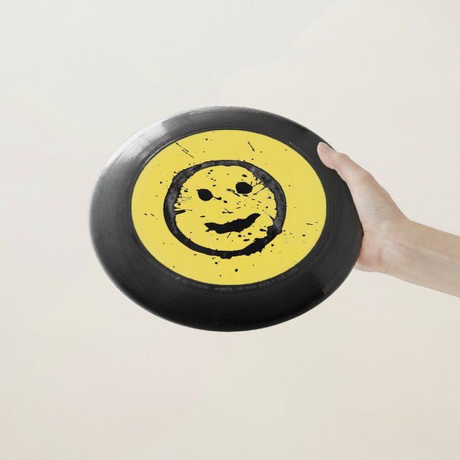 Cool Stained Happy Smiling face yellow Wham-O Frisbee (In Hand)