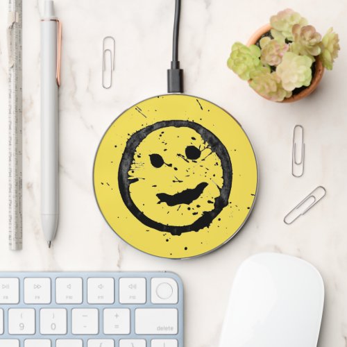 Cool Stained Happy Smiling face yellow Wireless Charger