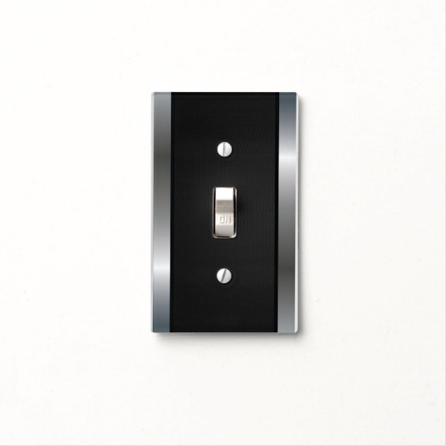 Cool Stainless Steel Border - Black Silver Metal Light Switch Cover (In Situ)