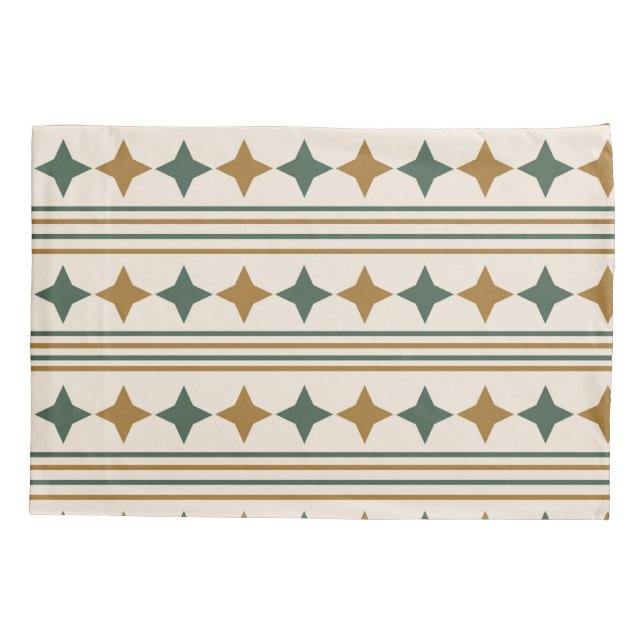 Cool starbursts Modern mid century Brown Green Pillow Case (Back)