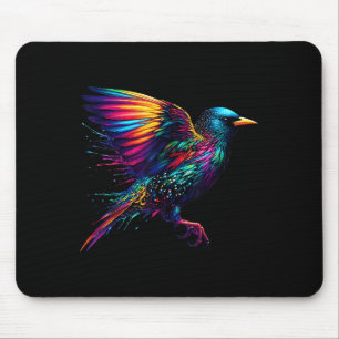 Cool Starling Bird Srit Animal Illustration Tie Dy Mouse Pad