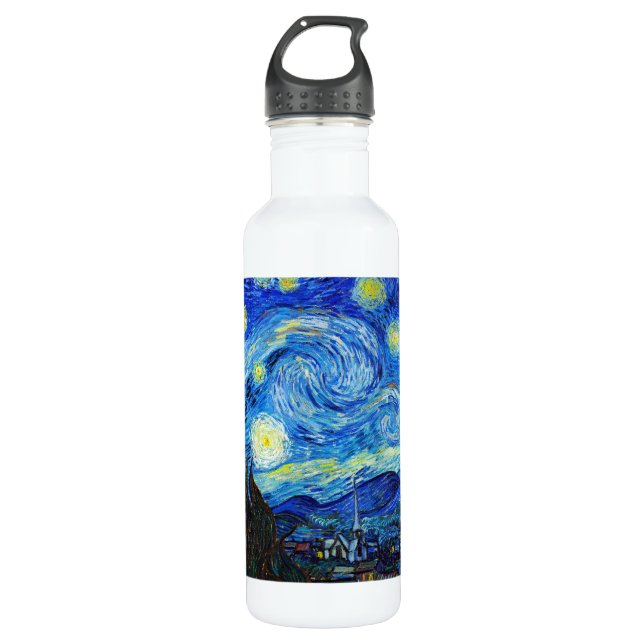Cool Starry Night Vincent Van Gogh painting Water Bottle (Front)