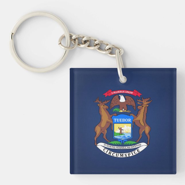 Cool State Of Michigan Flag Keychain (Front)