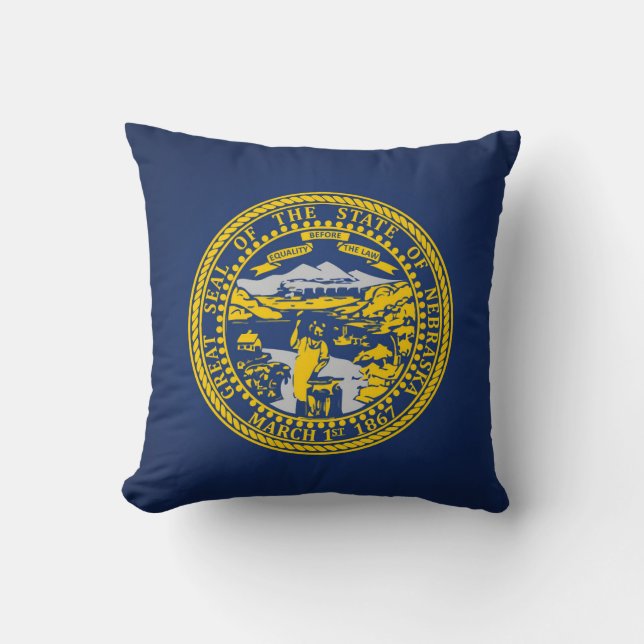 Cool State Of Nebraska Flag Throw Pillow (Front)
