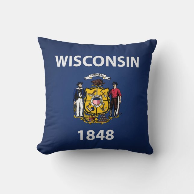 Cool State Of Wisconsin Flag Throw Pillow (Front)