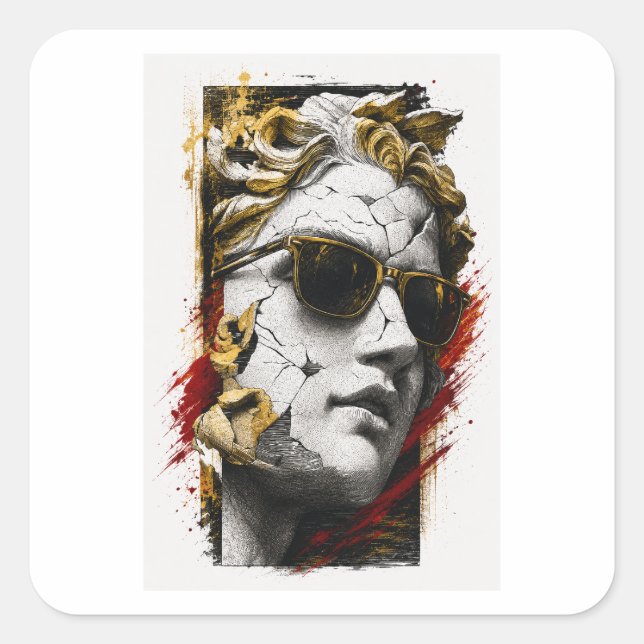 Cool Statue with Sunglasses – Ancient Wisdom Moder Square Sticker (Front)